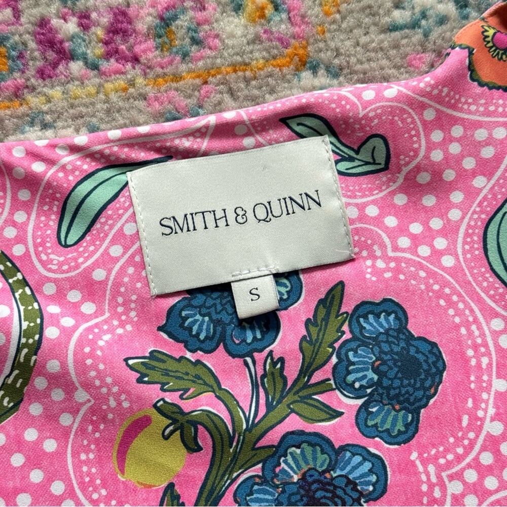 Smith & Quinn Lane Pink Floral Short Sleeves Tie Waist Maxi Dress Women’s Small - Picture 8 of 9
